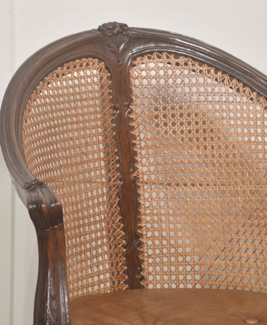 Furniture French Carved Oak Caned Bergère Chair photo