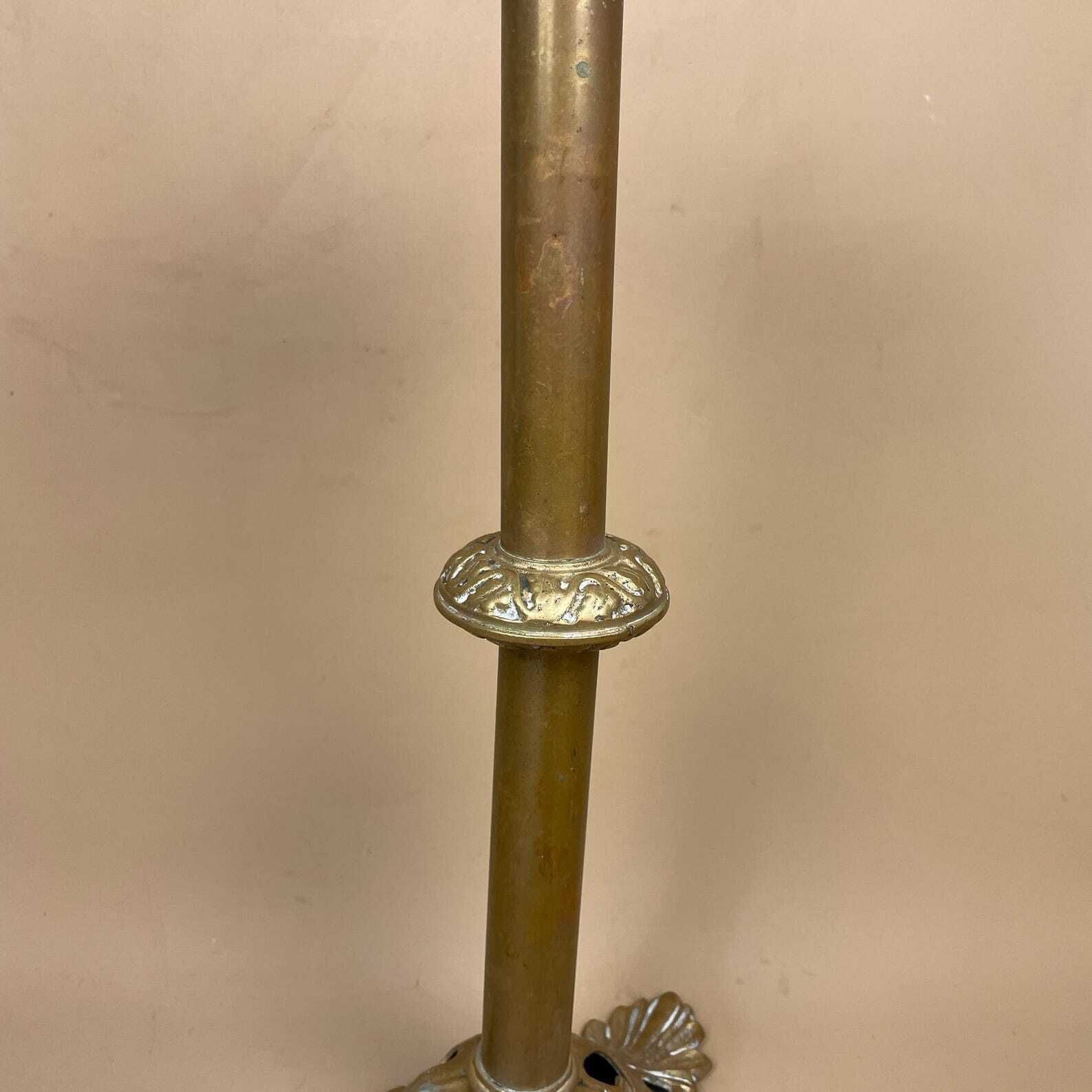 French Gold Brass Candlestick Holder Large Ornate Church Style Rococo C.1960's Table Centrepiece Decorative Floral Centre Display photo Home Decor