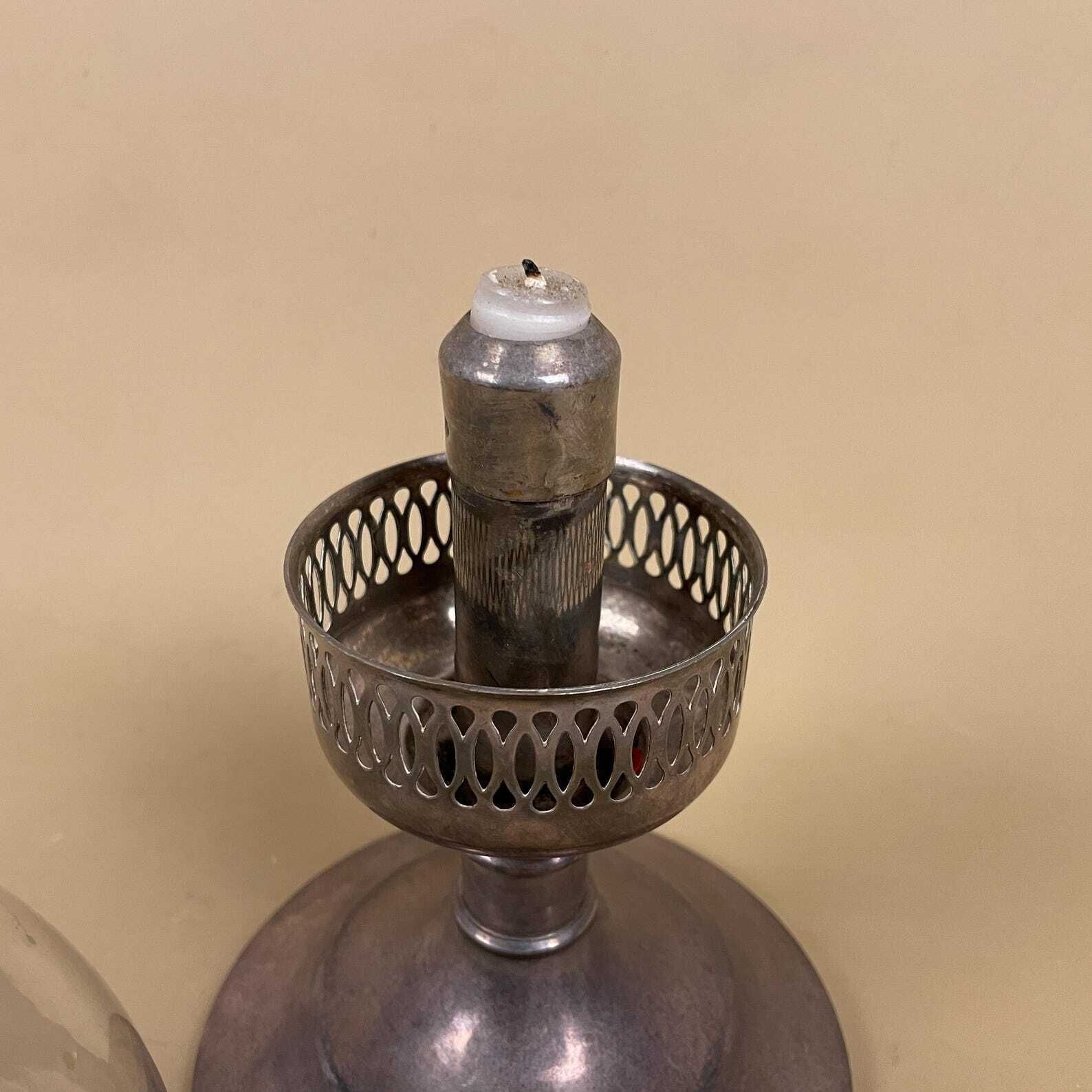 Vintage Silver Tone Candlestick Holder Candle Glass Chimney Shade Victorian Oil Lamp Style Silver Metal photo buy