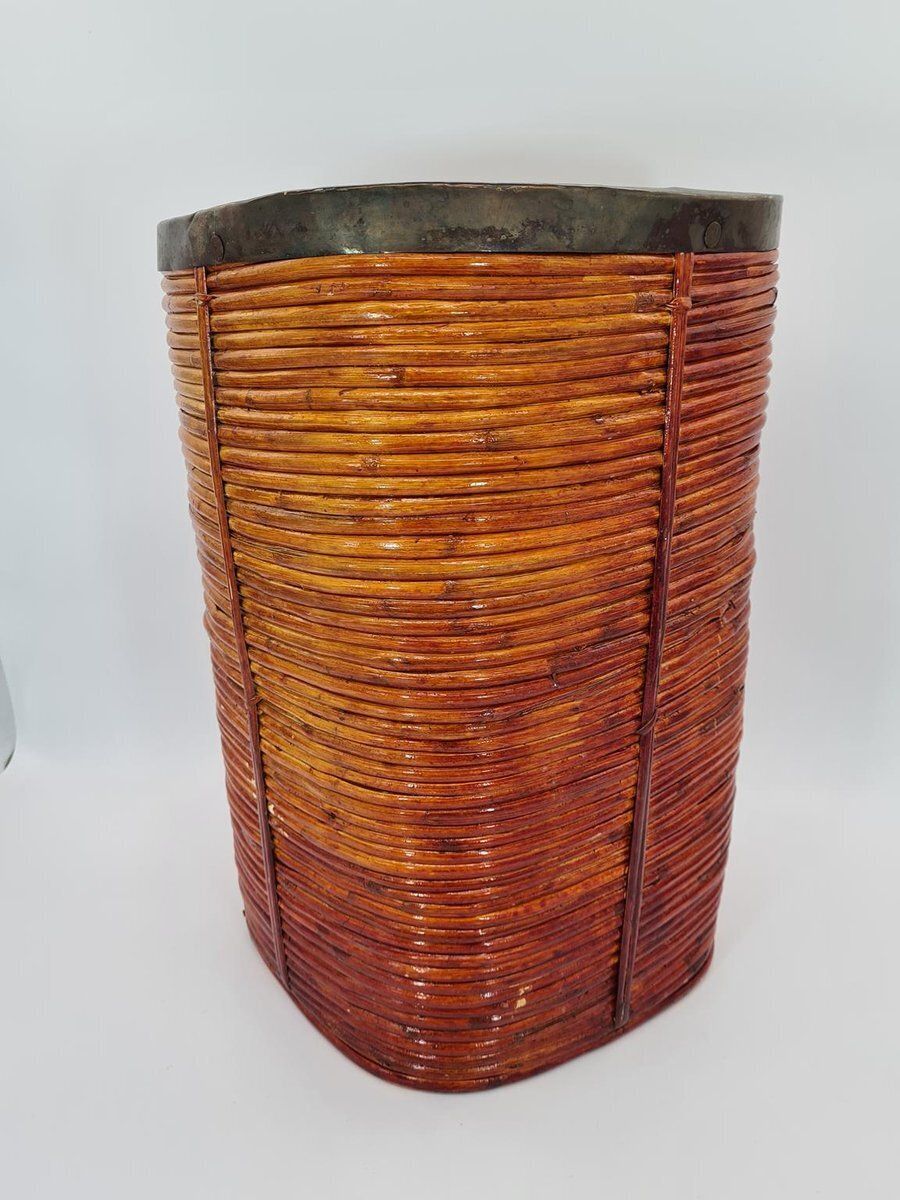 Bamboo And Metal Umbrella Stand, 1970s photo for sale
