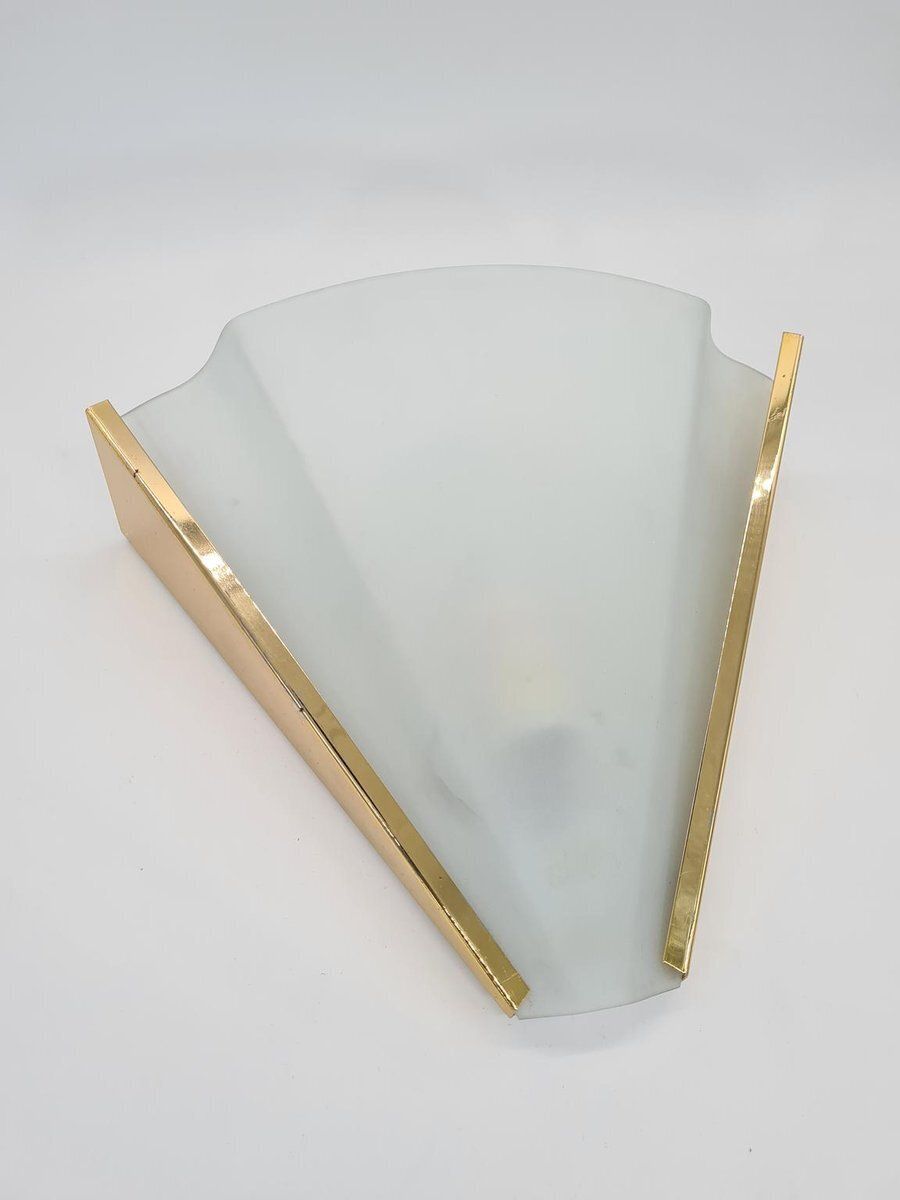 Italian Wall Lamp In Frosted Glass And Brass From Errebi Luce, 1980s photo for sale