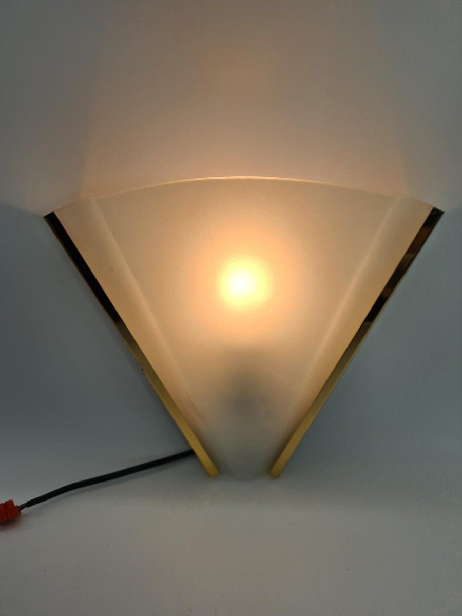 Italian Wall Lamp In Frosted Glass And Brass From Errebi Luce, 1980s photo vintage