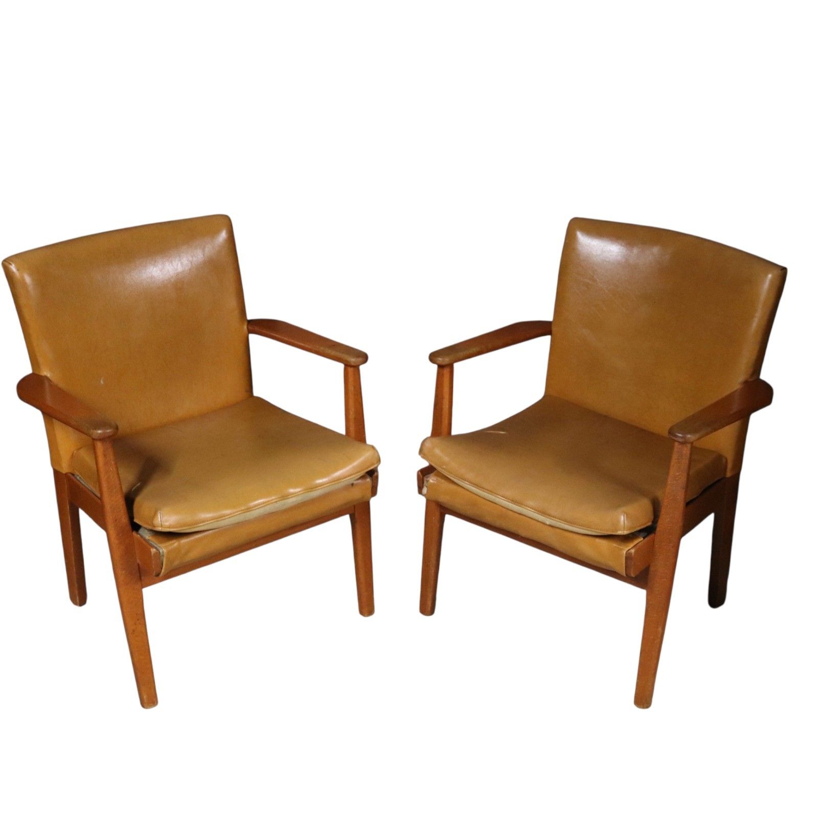 Pair Of Vintage Parker Knoll Pk 733 Armchairs Mid Century Beech Tan Vinyl photo for sale