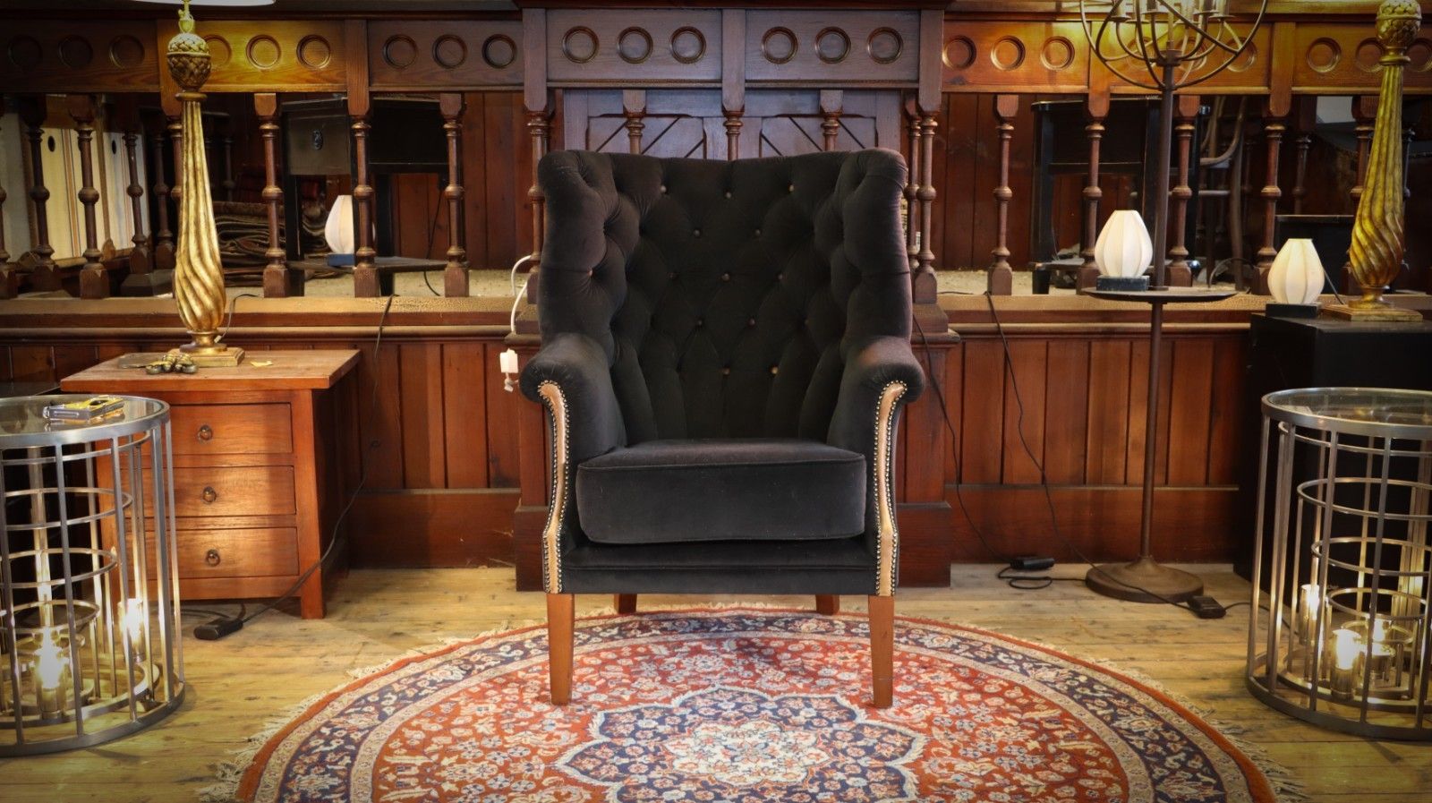 Tetrad Mackenzie Wingback Club Armchair Oscar Charcoal Velvet Saddle Tan Leather photo vinterior