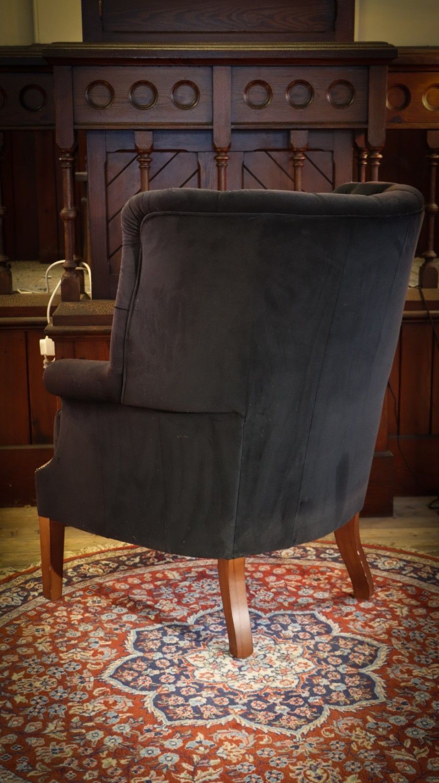 photo buy Tetrad Mackenzie Wingback Club Armchair Oscar Charcoal Velvet Saddle Tan Leather