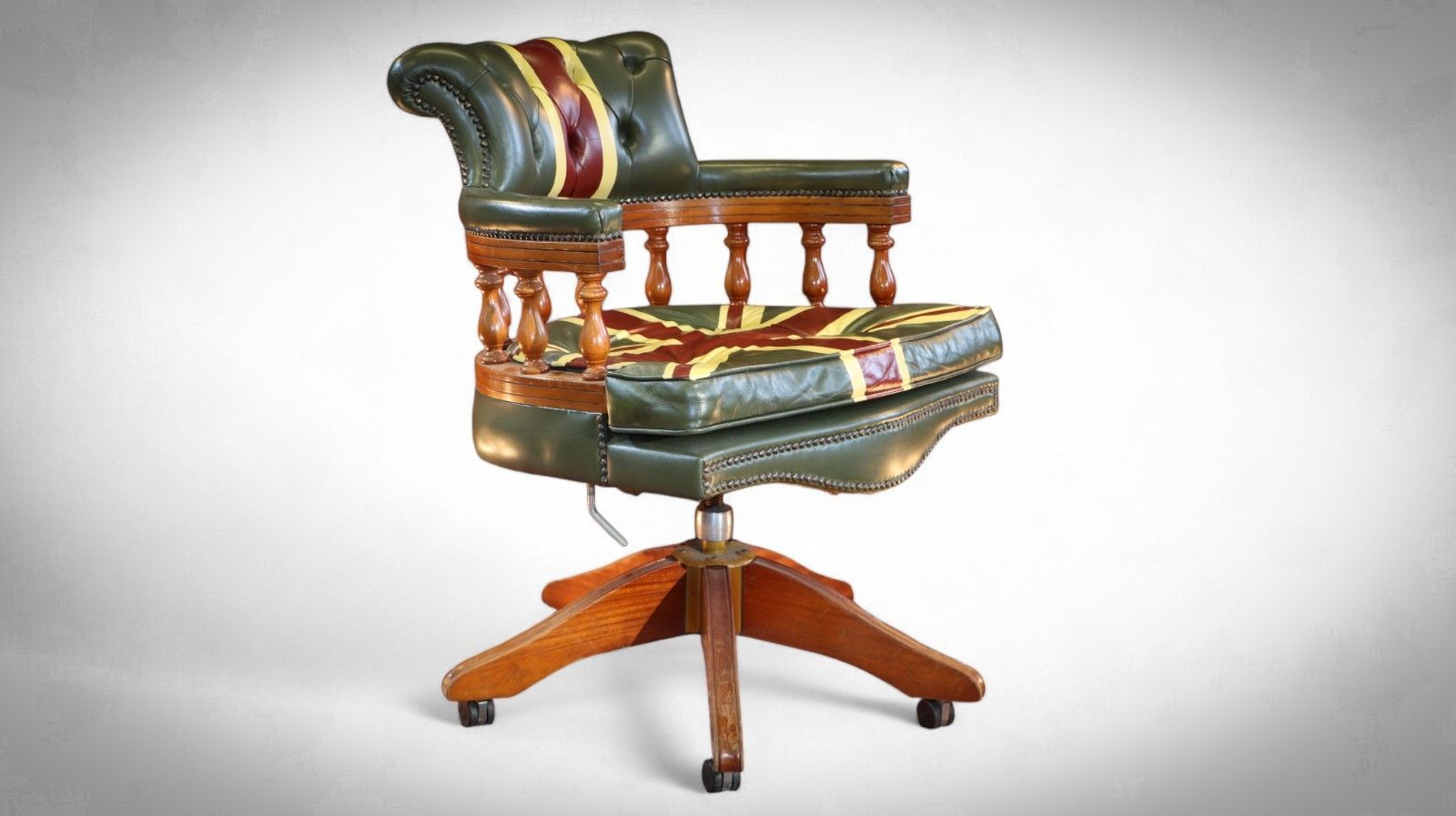 Stunning Rare Captains Swivel Leather Armchair Union Jack Possibly George Smith photo furniture