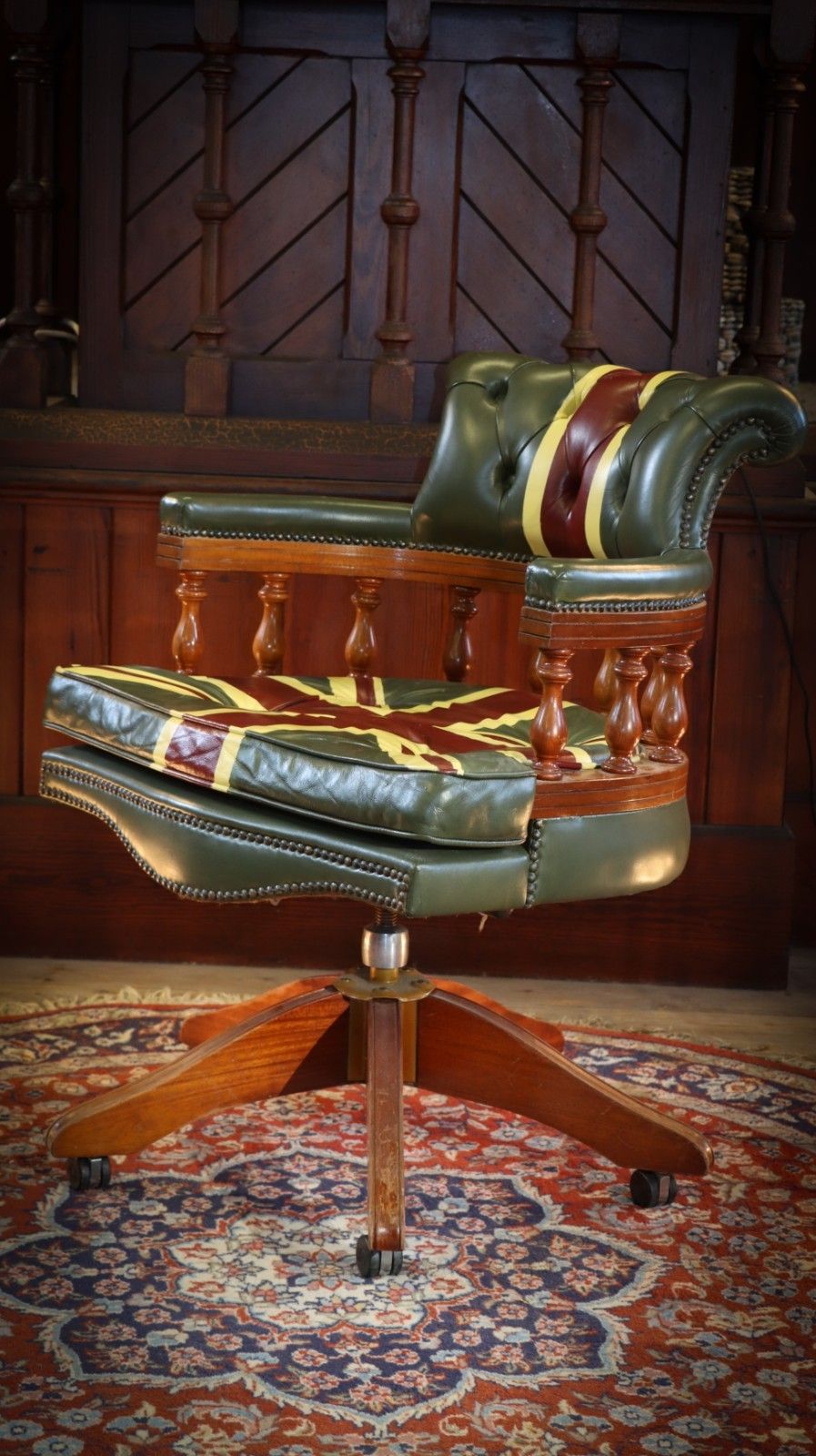 photo furniture Stunning Rare Captains Swivel Leather Armchair Union Jack Possibly George Smith