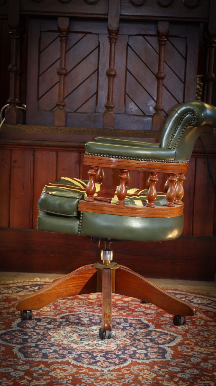 photo for sale Stunning Rare Captains Swivel Leather Armchair Union Jack Possibly George Smith