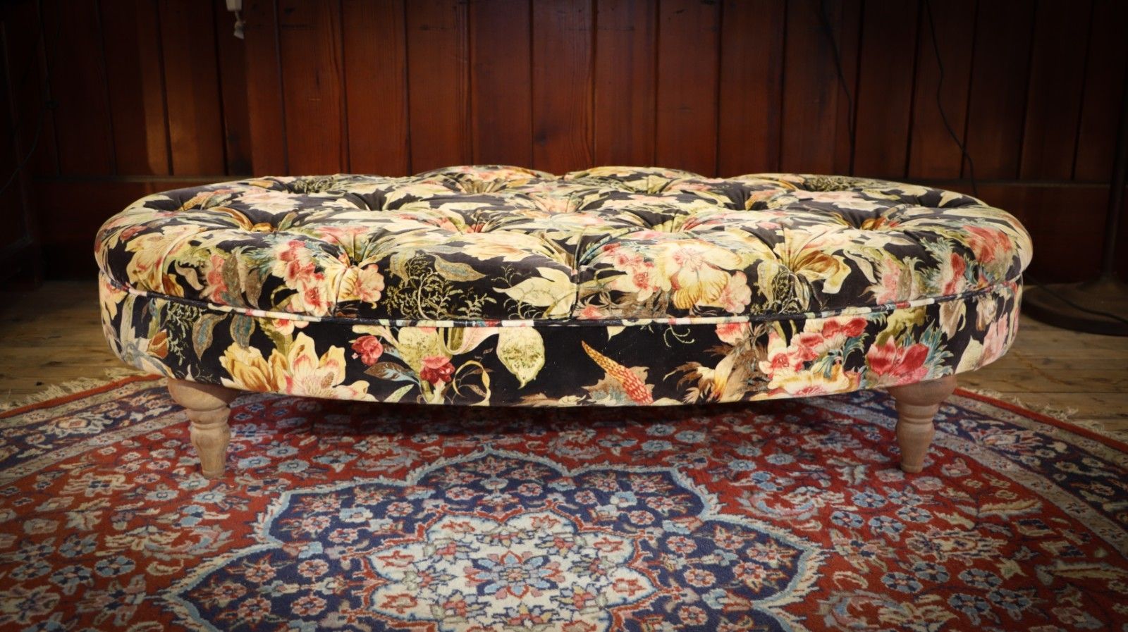 Beautiful Large Country House Footstool Ottoman In Gorgeous Floral Velvet 🚚 photo vinterior