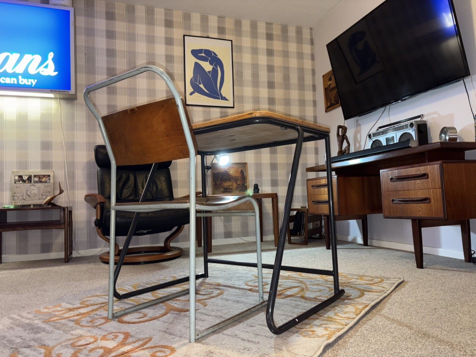 Du Al Industrial Stacking Desk & Chair Retro G Plan Era Mcm Pel Cox photo for sale