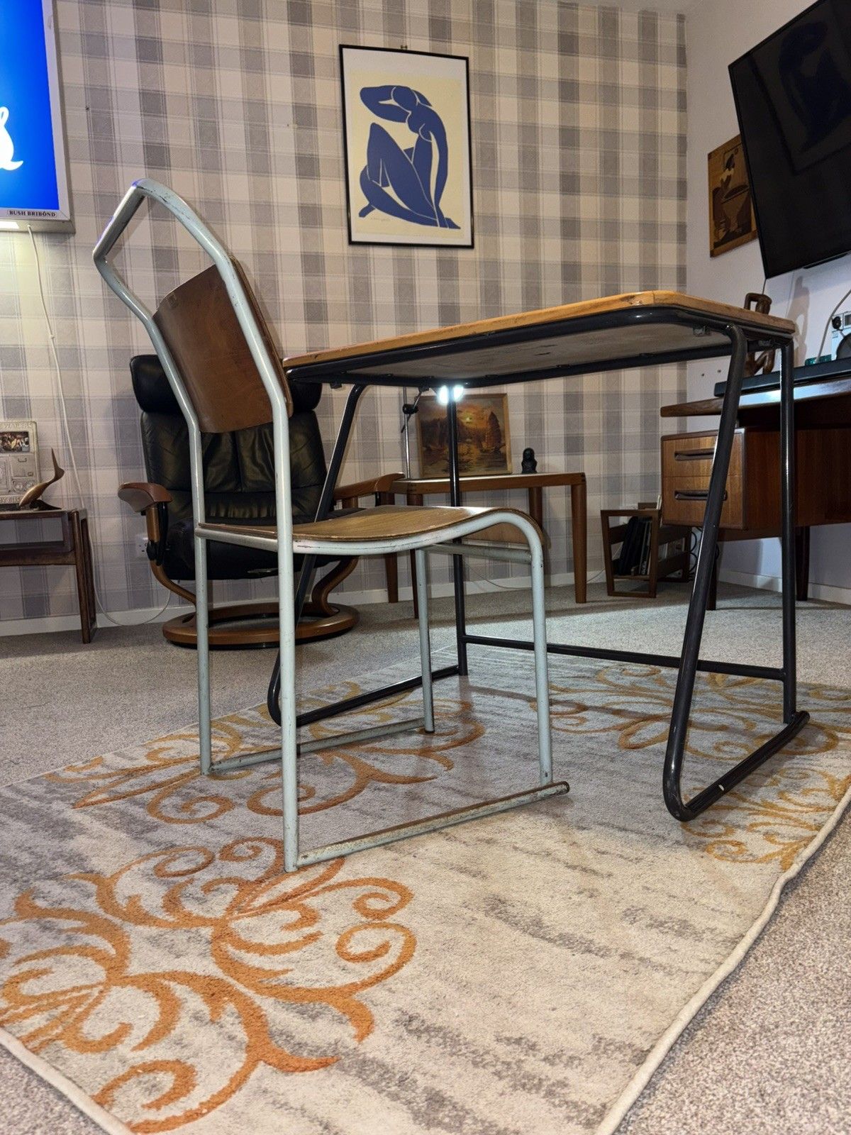 Du Al Industrial Stacking Desk & Chair Retro G Plan Era Mcm Pel Cox photo vintage