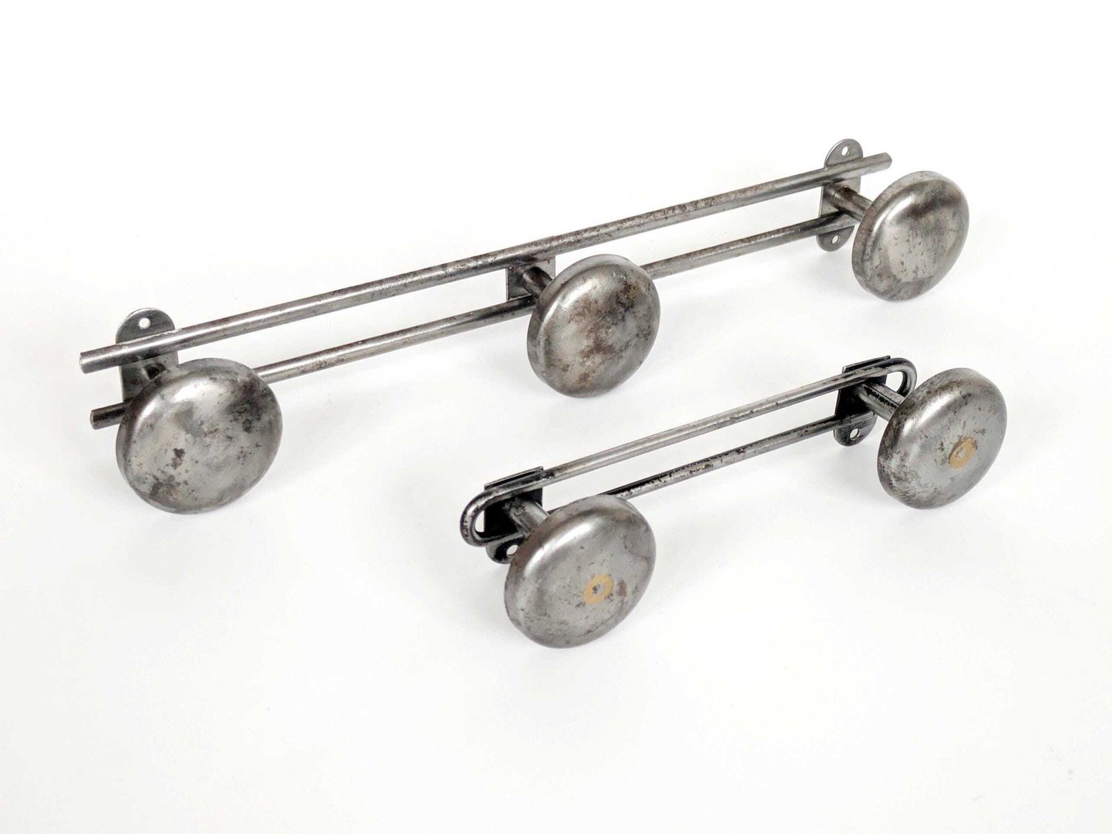 Pair Of French Steel Coat Racks 1950s Industrial Wall Hooks With Round Heads