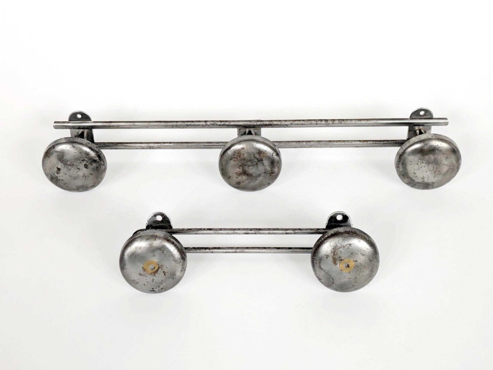 Pair Of French Steel Coat Racks 1950s Industrial Wall Hooks With Round Heads photo Furniture
