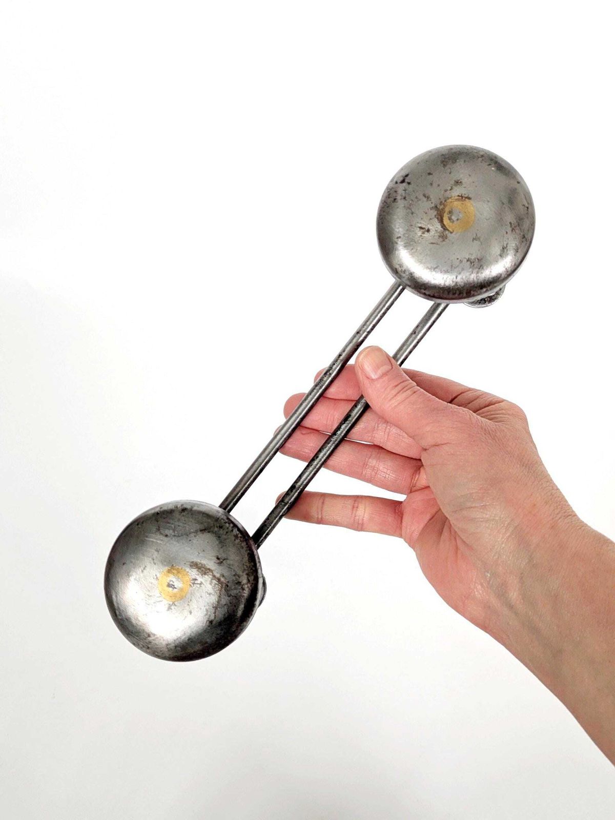 photo for sale Pair Of French Steel Coat Racks 1950s Industrial Wall Hooks With Round Heads
