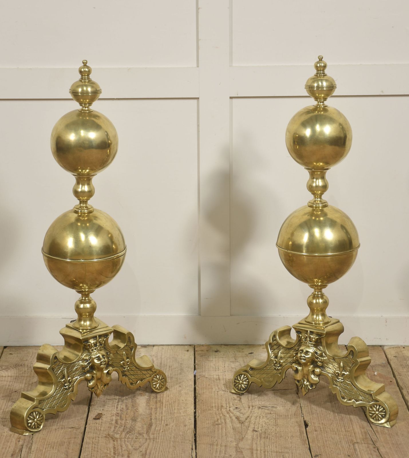 Pair Of Monumental Gilt Brass Andirons