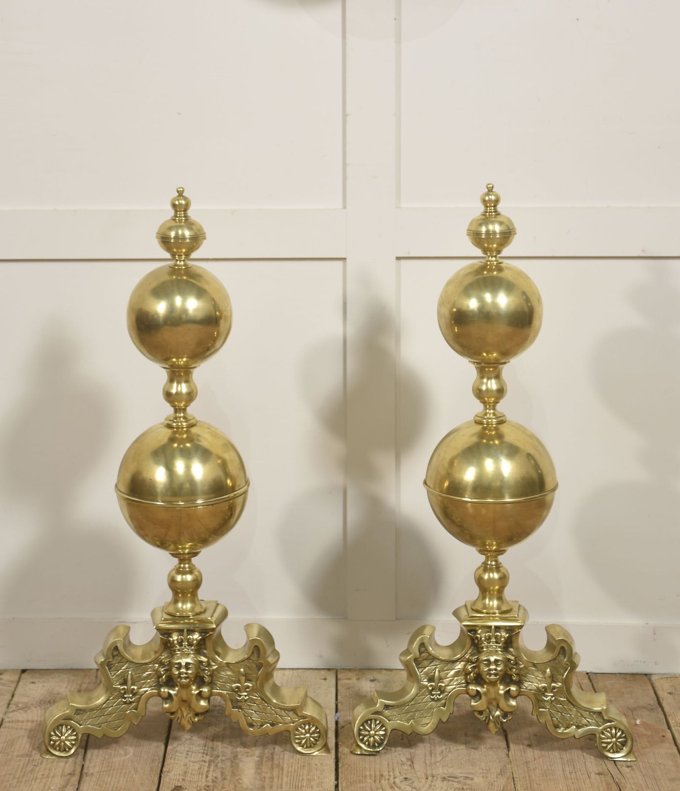 Pair Of Monumental Gilt Brass Andirons photo for sale