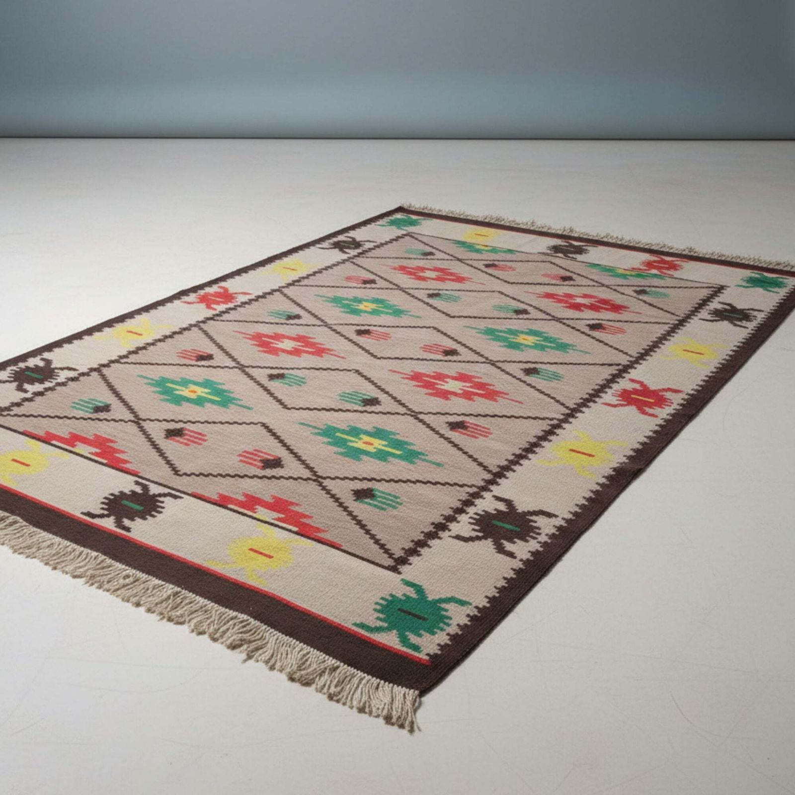 Geometric Carpet Typical Of The 1960s, Brussels Style, Kelim photo Textiles