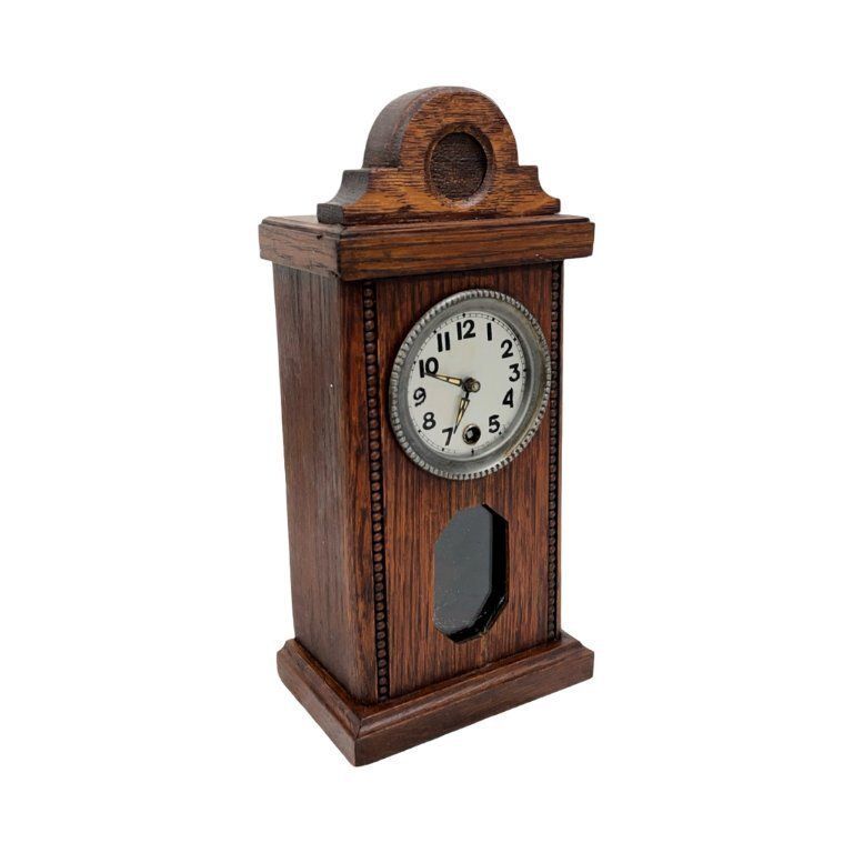 Miniature Mantel Clock   Oak Wood, Pendulum Mechanism, Germany, 1920s photo vintage