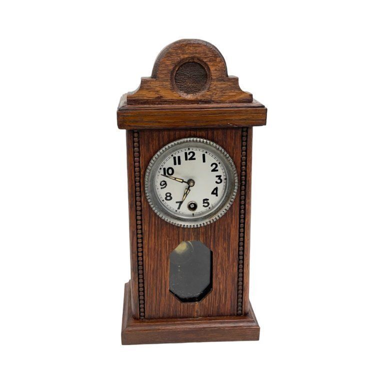 photo buy Miniature Mantel Clock   Oak Wood, Pendulum Mechanism, Germany, 1920s