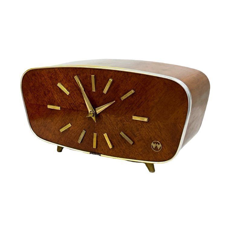 Weimar Walnut Veneer Mantel Clock, 1960s, West Germany, Mid Century Modern photo Home Decor