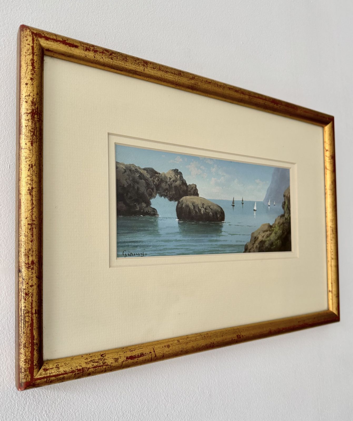 Vintage Seascape Painting With Gold Frame photo furniture