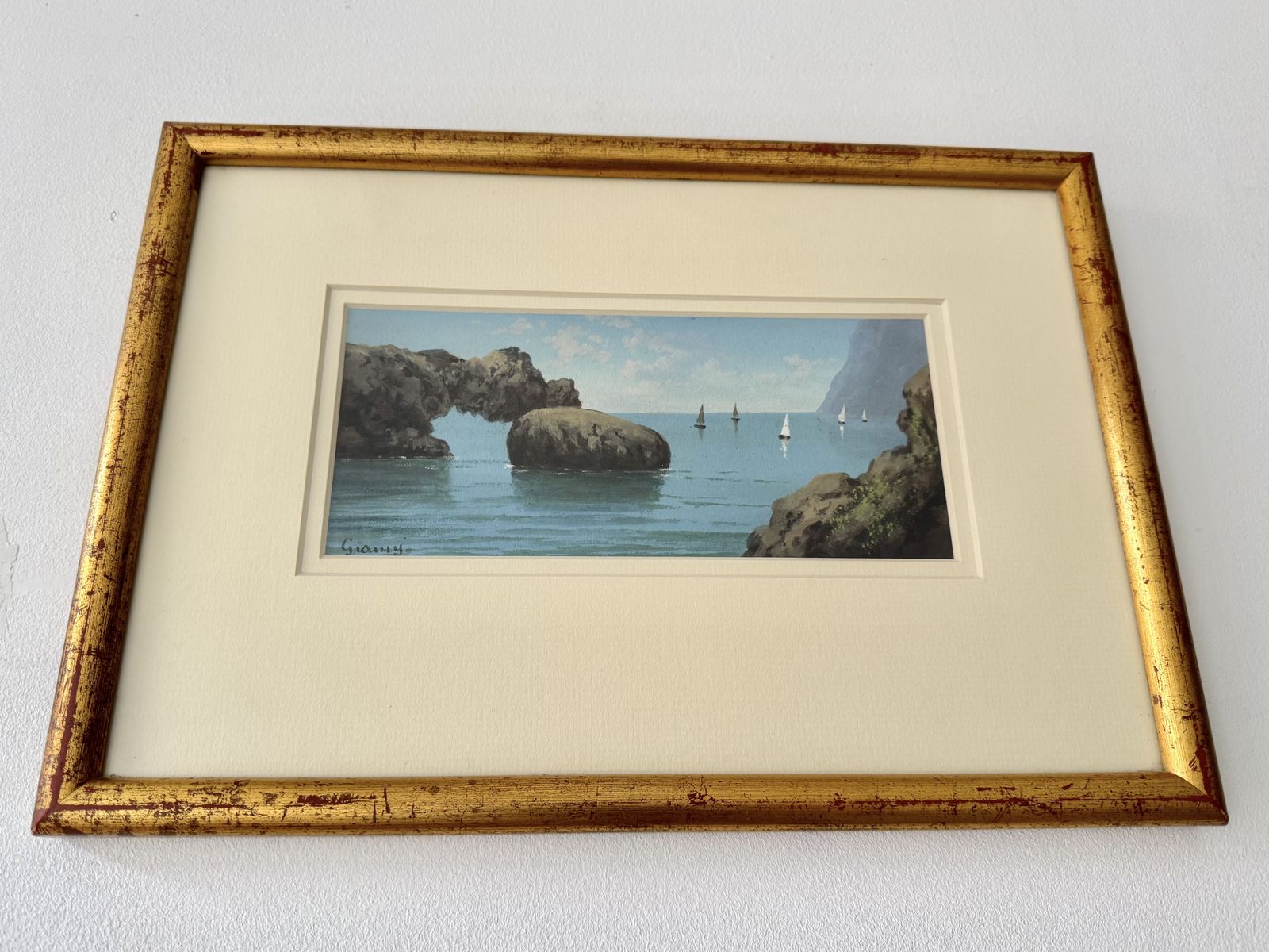 Vintage Seascape Painting With Gold Frame photo Art