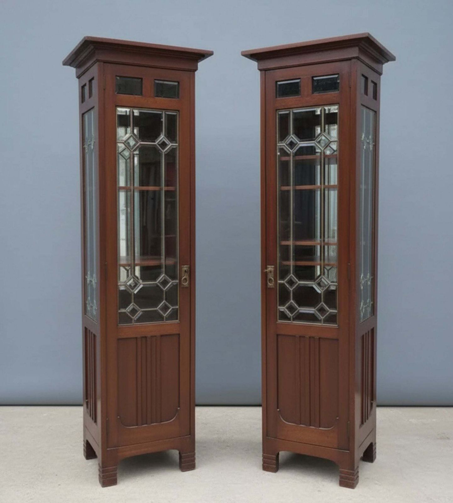 Pair Of Art Nouveau Solid Wood Showcases, Central Europe, Circa 1910 photo 2842.0