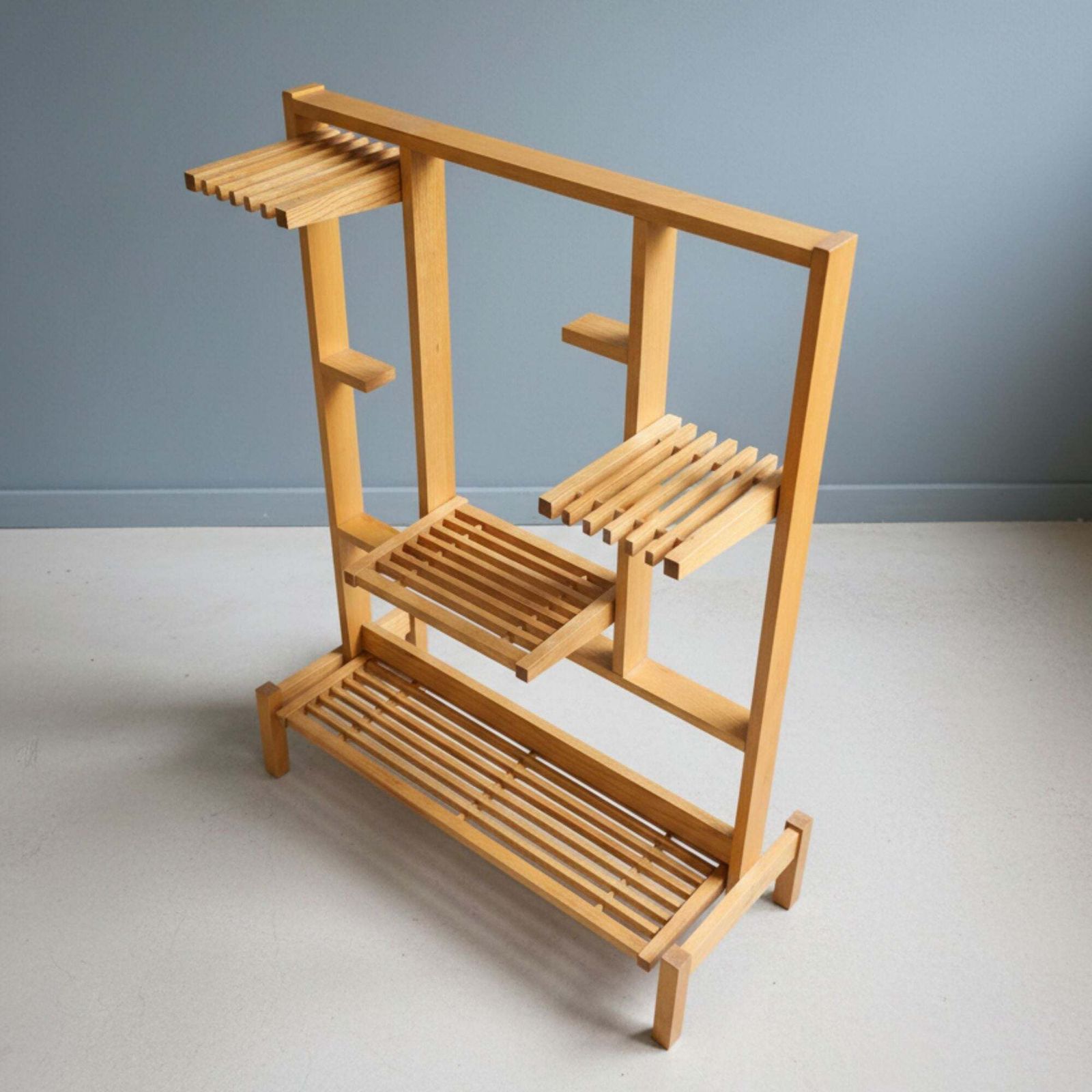 Retro Wooden Flower Stand With Tiered Shelves, Czechoslovakia, 1960s photo for sale