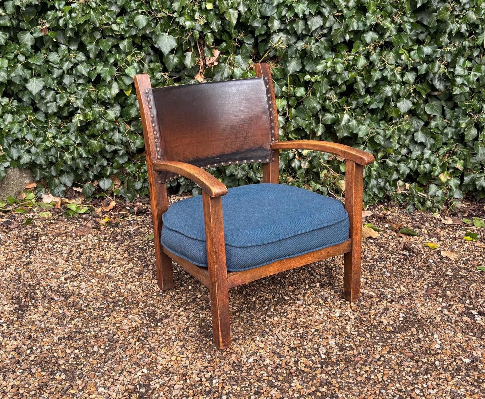 Antique Low Oak And Leather Nursing Fireside Elbow Armchair photo furniture