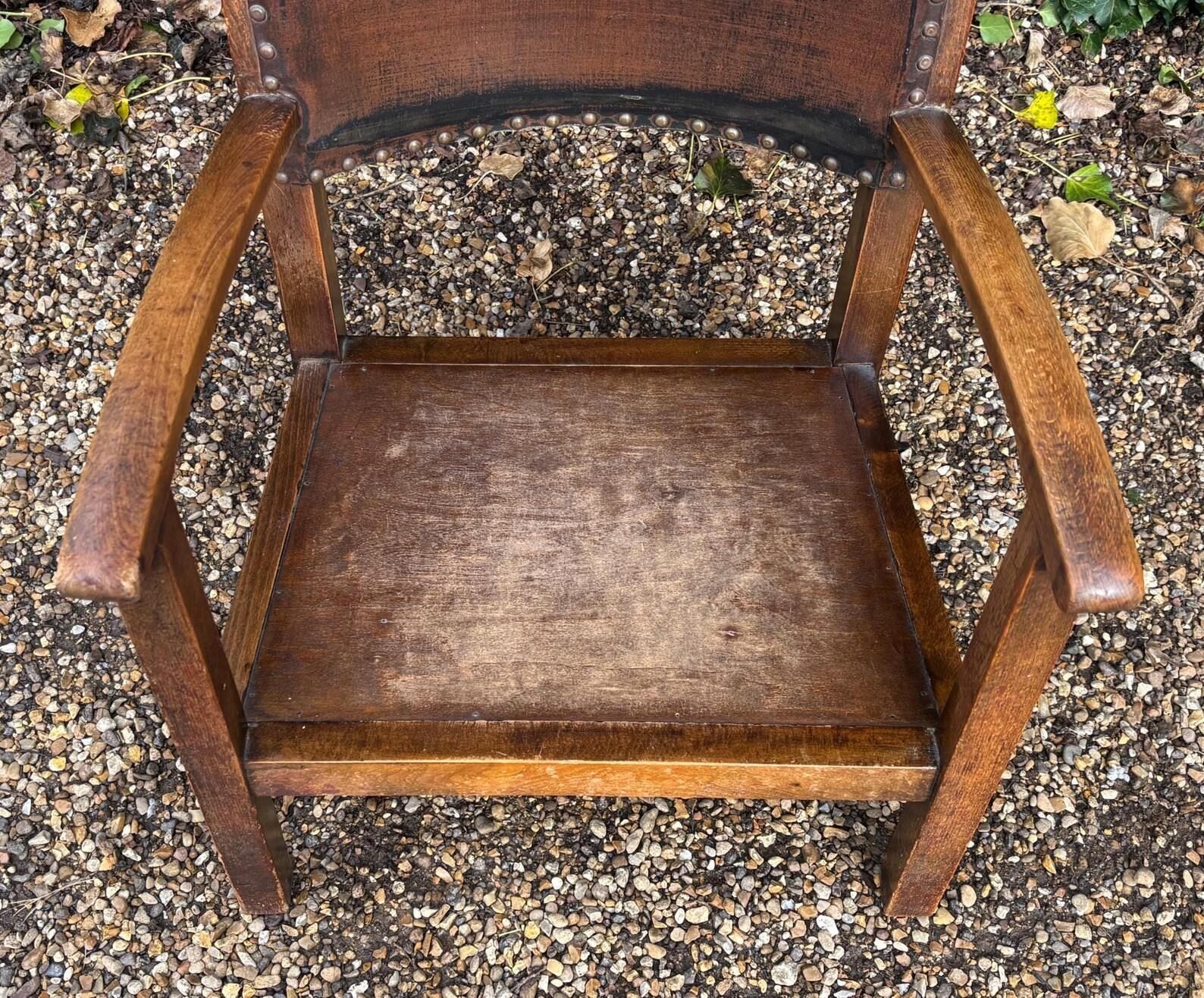 photo for sale Antique Low Oak And Leather Nursing Fireside Elbow Armchair