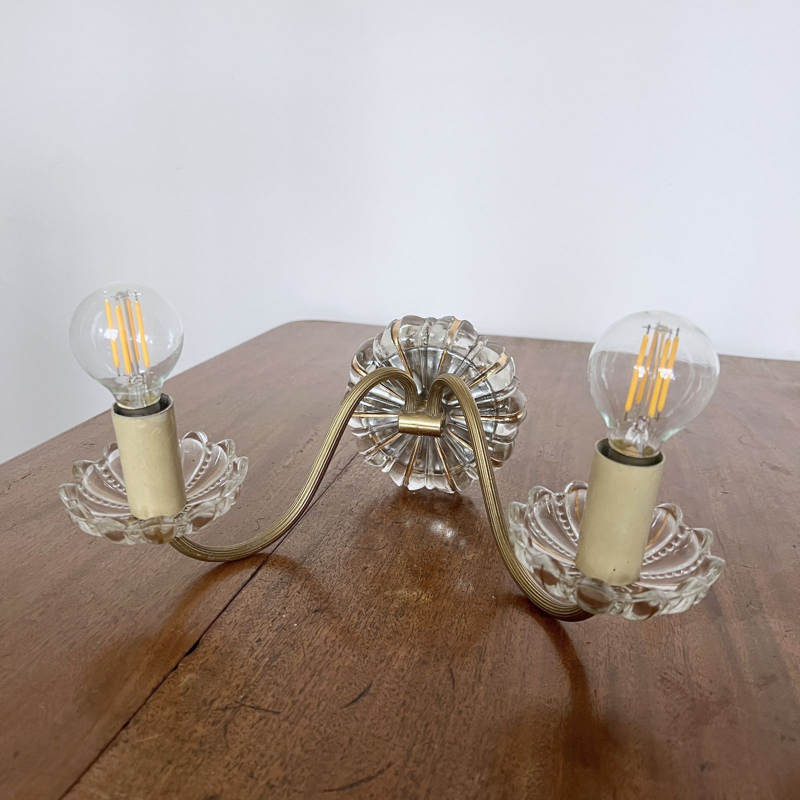 Pair Of Early 20th Century French Brass And Glass Wall Lights photo for sale