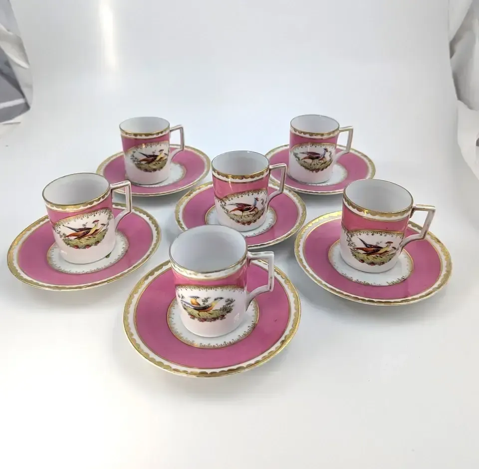 Victoria Austria Porcelain 12 Piece Coffee Set For 6, Chelsea Style, Pink & Gold photo 200.0