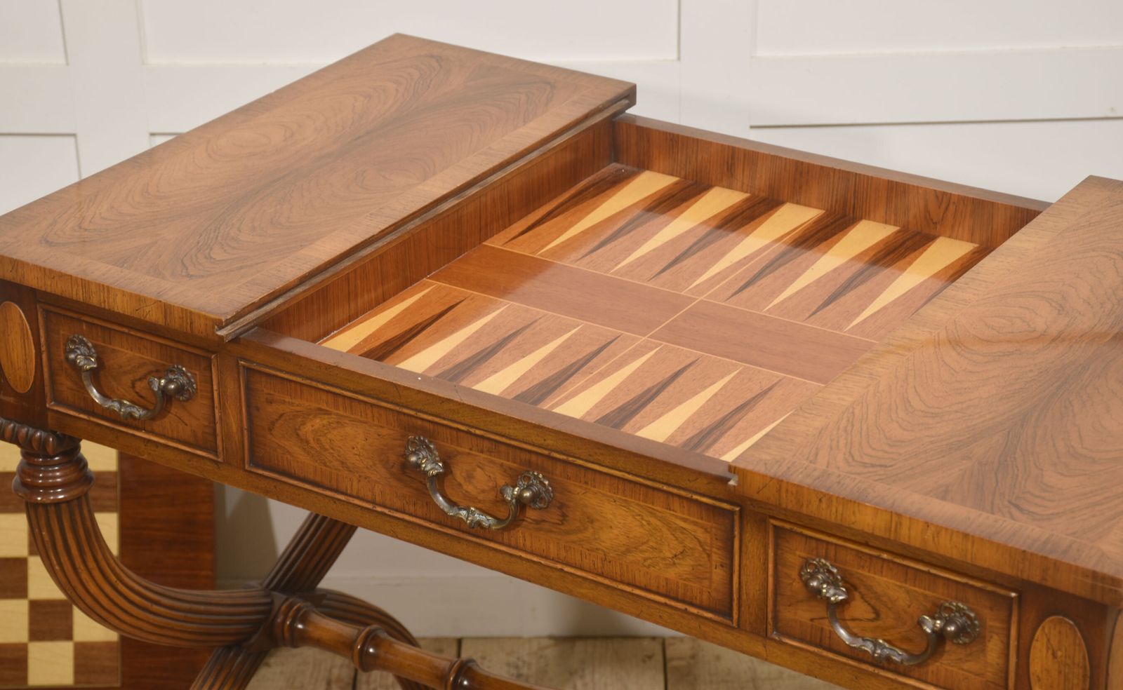 Regency Style Rosewood Inlaid Games Table photo vintage