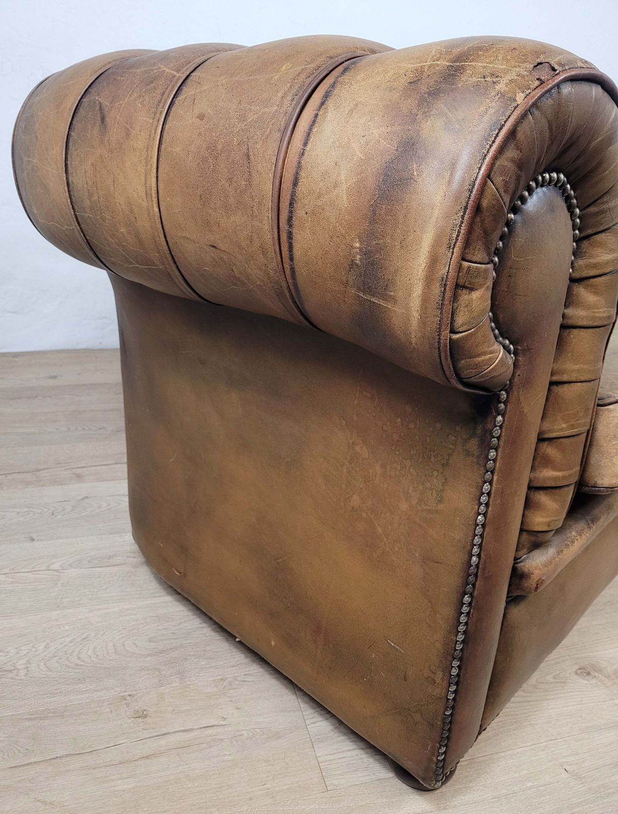 photo for sale Chesterfield 3 Seater Sofa Settee Olive Green Leather 1960s