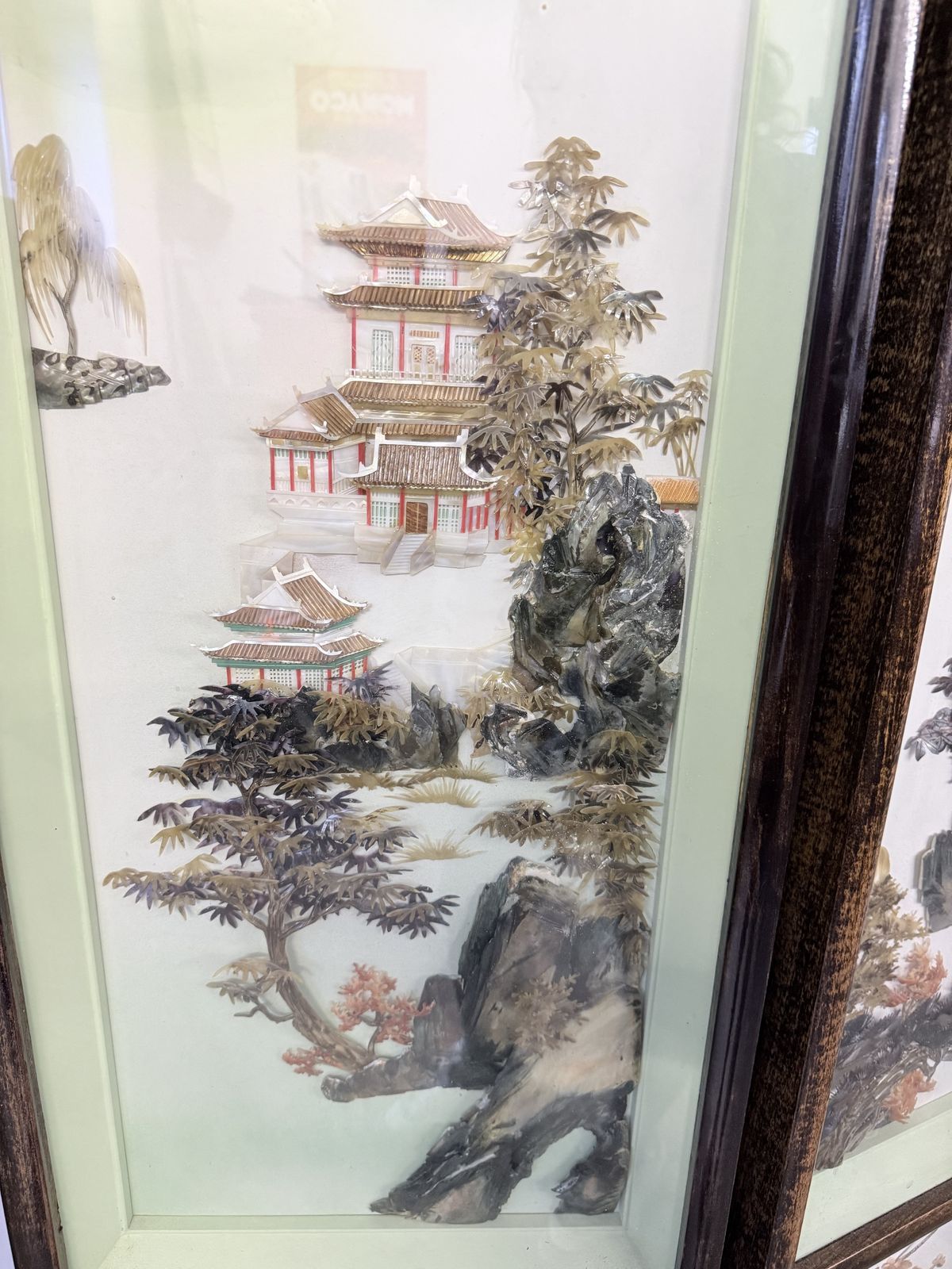 Art Large Chinese Folding Screen With Mother Of Pearl Inlay | Carved Hardwood | Five Panel Room Divider photo