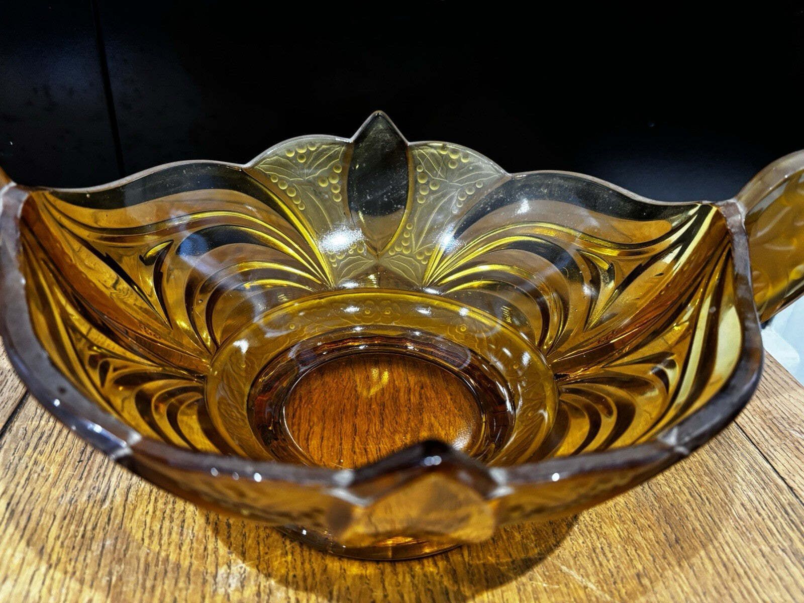 Large Art Deco Brockwitz Amber Glass Centerpiece Bowl photo Home Decor