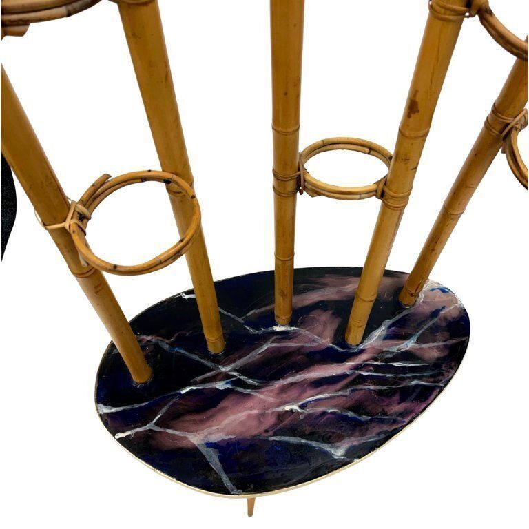Mid Century Modern Plant Stand – Europe, 1960s 1970s, Bamboo & Artistic Resin Tabletop photo furniture