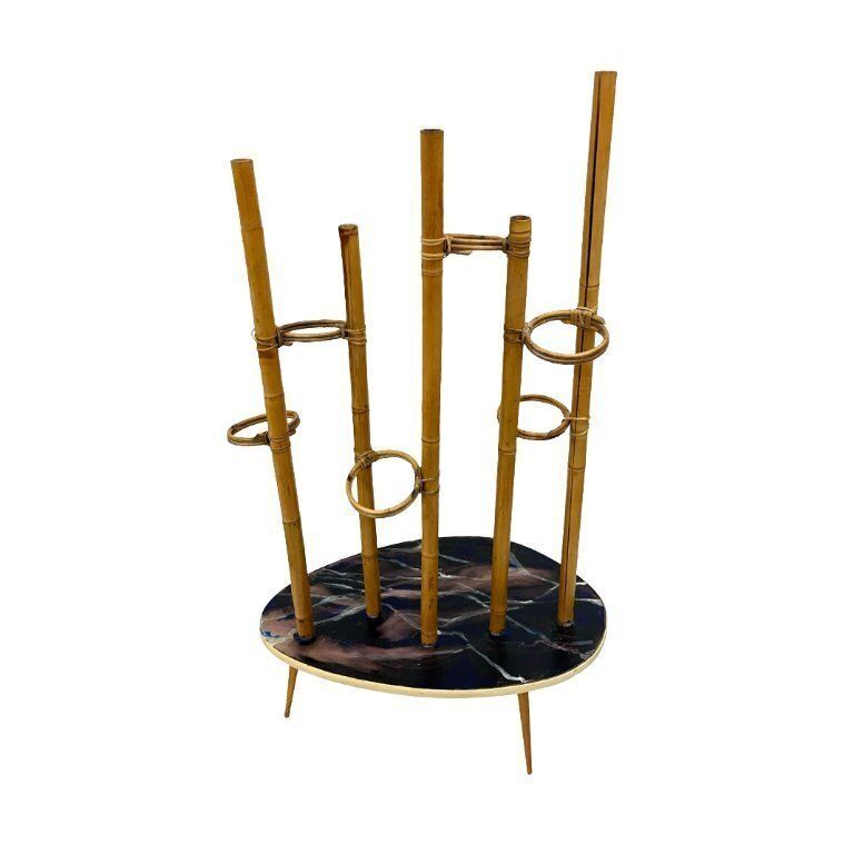 Mid Century Modern Plant Stand – Europe, 1960s 1970s, Bamboo & Artistic Resin Tabletop photo vinterior