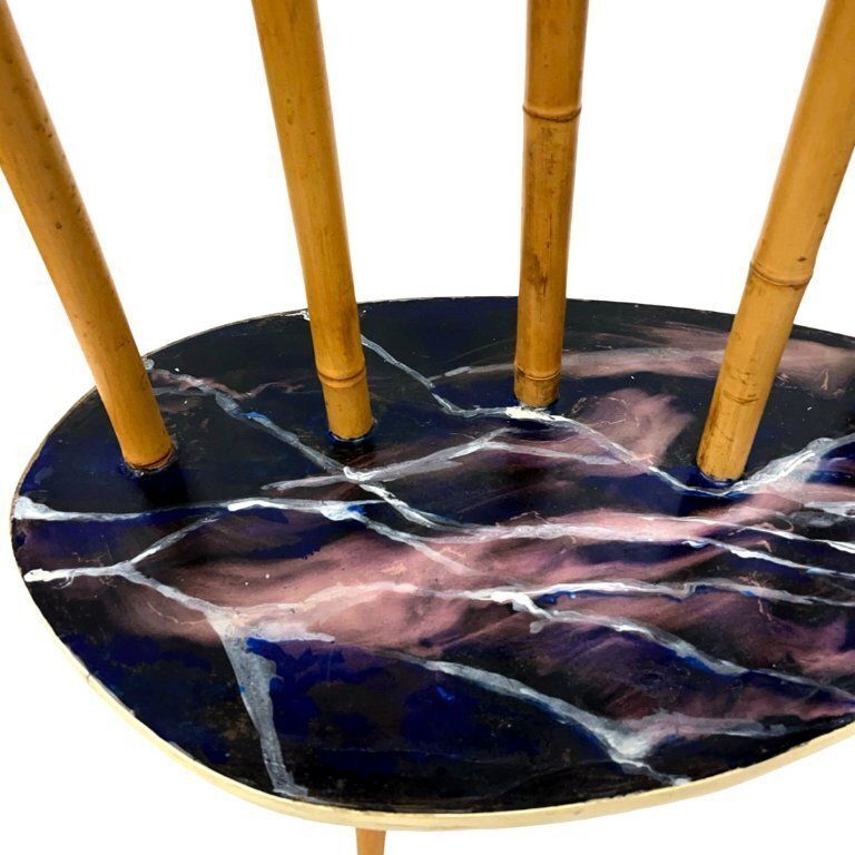 photo for sale Mid Century Modern Plant Stand – Europe, 1960s 1970s, Bamboo & Artistic Resin Tabletop