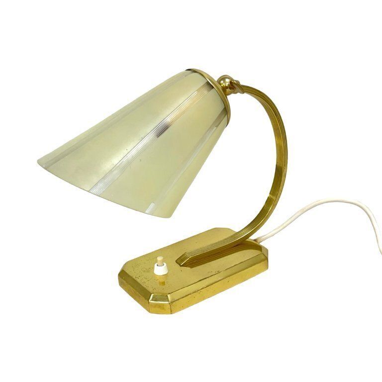 175.0 Art Déco/Modernist Desk Lamp, Germany, 1950s, Brass And Glass Shade photo