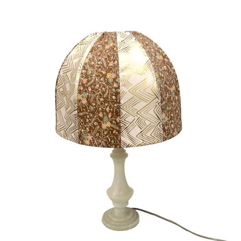 Italian Vintage Alabaster/Onyx Table Lamp, Hand Sewn Shade, 1960s. photo 219.0
