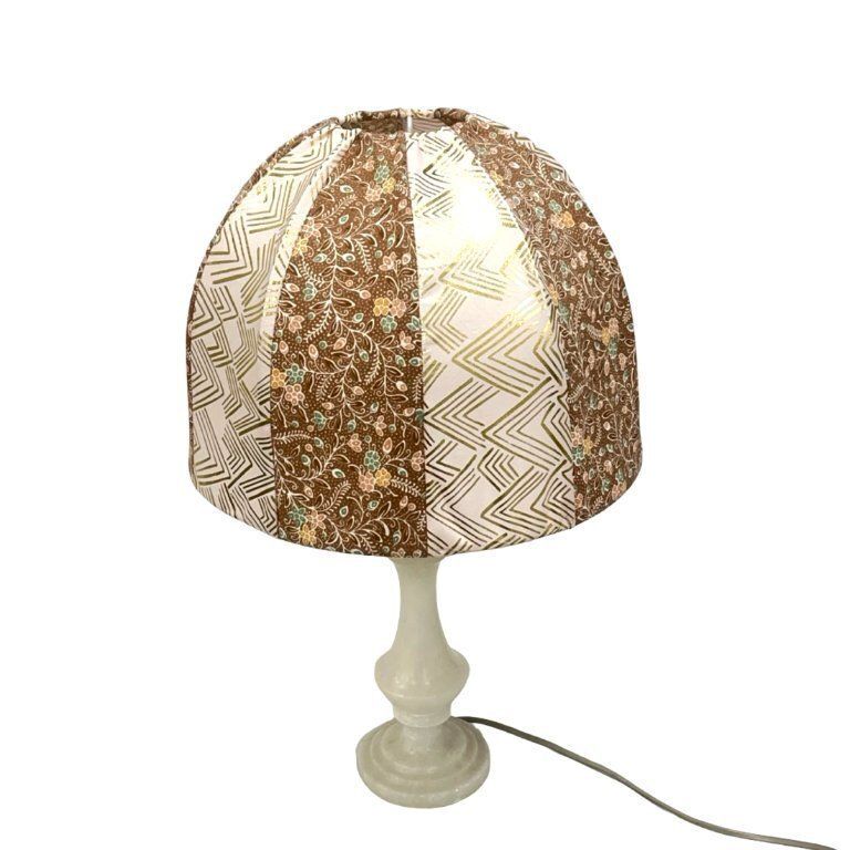 photo vintage Italian Vintage Alabaster/Onyx Table Lamp, Hand Sewn Shade, 1960s.