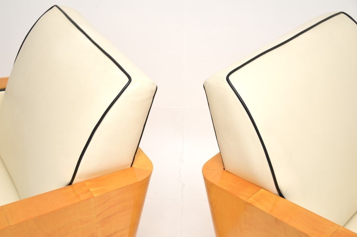 Pair Of Swedish Art Deco Armchairs In Leather And Satin Birch photo vintage