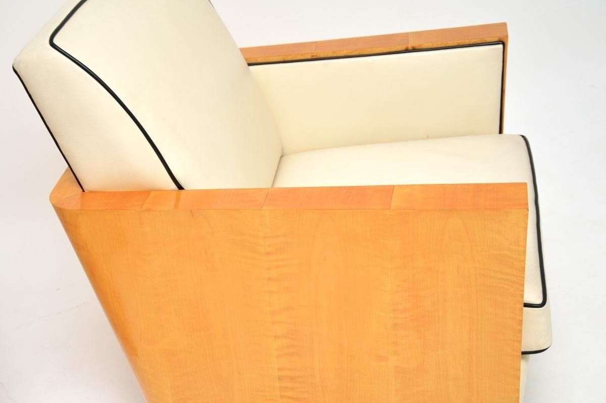 photo for sale Pair Of Swedish Art Deco Armchairs In Leather And Satin Birch