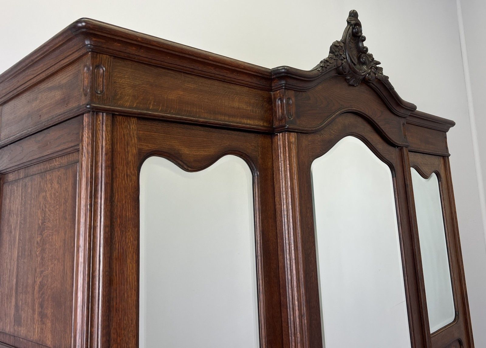 Wardrobe Antique French Rocaille Oak Three Door Carved Mirrored Armoire Lot 4843 photo Furniture