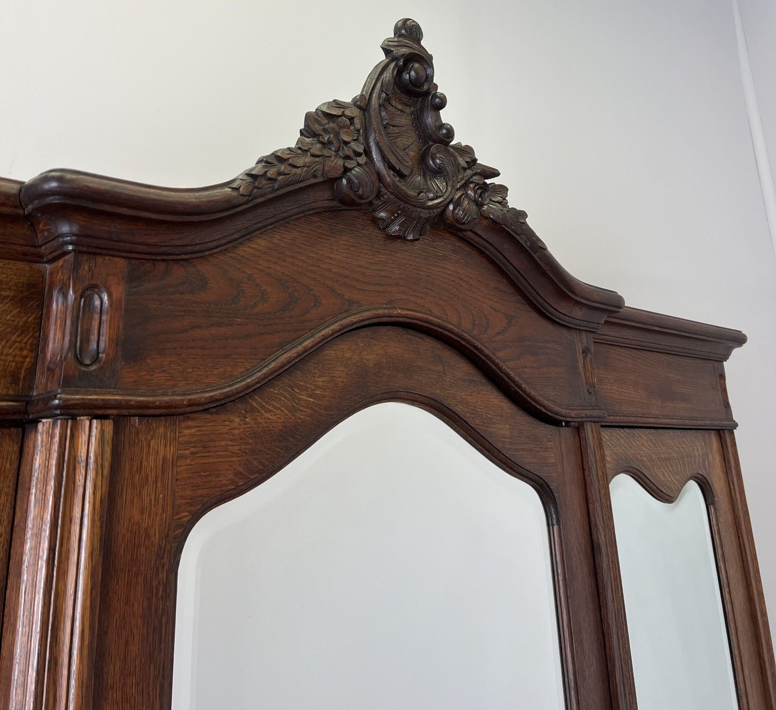Wardrobe Antique French Rocaille Oak Three Door Carved Mirrored Armoire Lot 4843 photo 1299.0