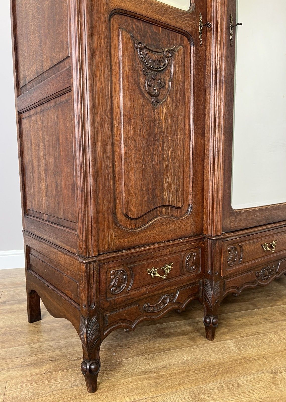 Wardrobe Antique French Rocaille Oak Three Door Carved Mirrored Armoire Lot 4843 photo buy