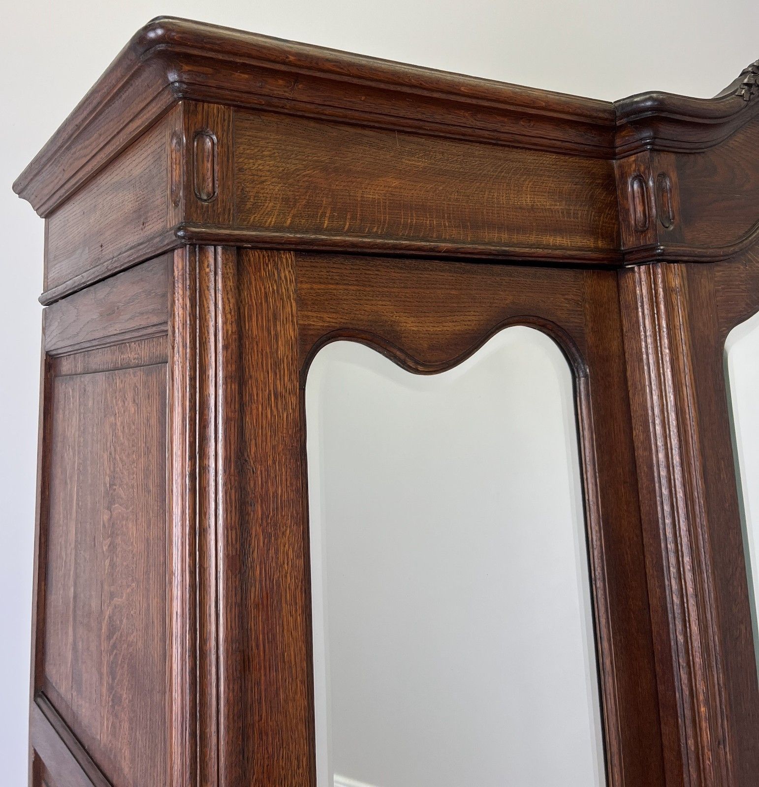photo for sale Wardrobe Antique French Rocaille Oak Three Door Carved Mirrored Armoire Lot 4843