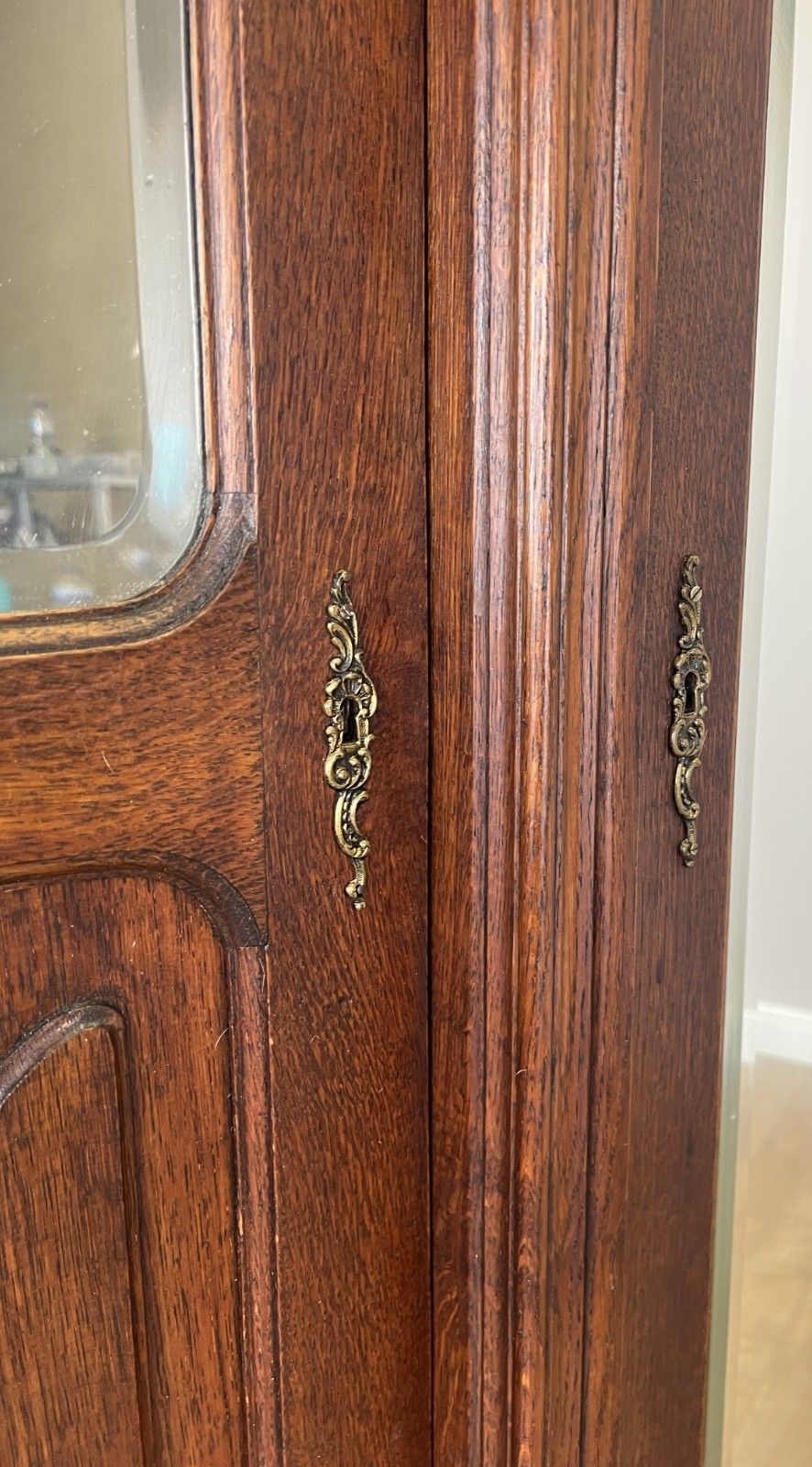 Furniture Wardrobe Antique French Rocaille Oak Three Door Carved Mirrored Armoire Lot 4843 photo