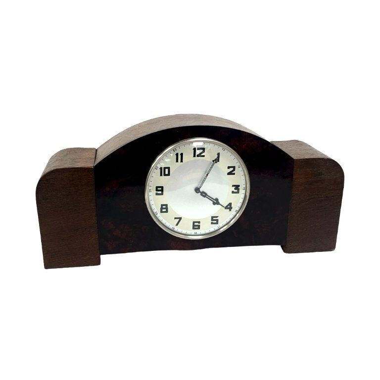 Antique Art Deco Wood Mantel Clock, Germany, 1930s